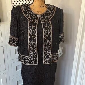 Elegant Black and Gold Embellished Dress Set